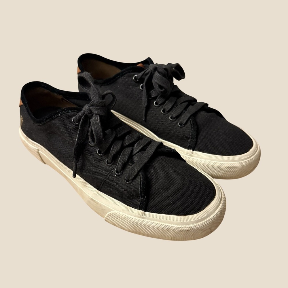 Frye Ludlow Low Top Black Canvas Leather Trim Mens Sneakers Lace Up Shoes
